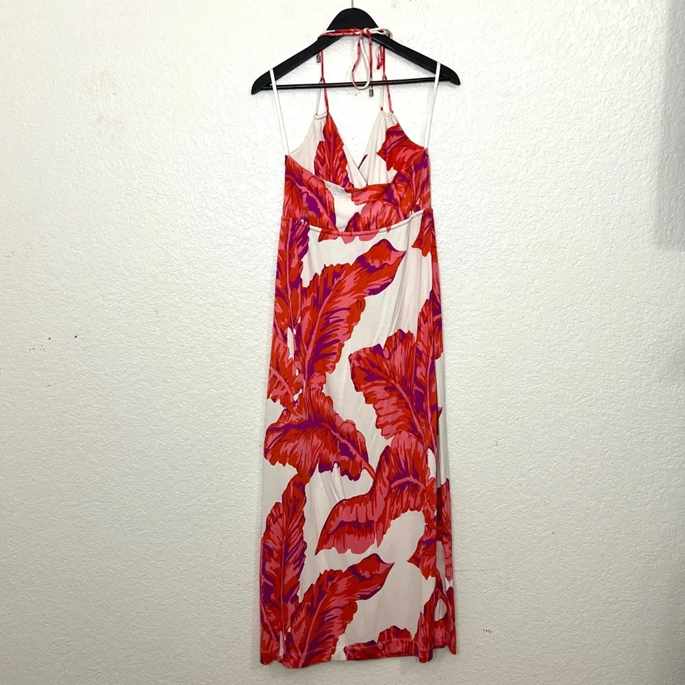 Banana Republic Milly Collection Chili Red Banana Leaf Silk Jersey Maxi Dress S - Picture 3 of 13